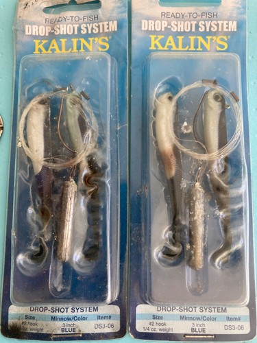 VTG Lot 2 PK LURES FISHING VINTAGE NEW Kalin's BLUE Minnow 3 inch Drop-Shot Fish - 第 5/5 張圖片