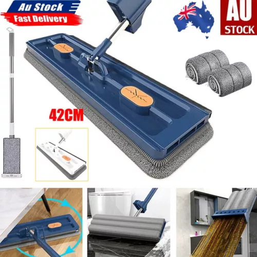 Microfiber Large Flat Mop 360°Rotating Magic Self Wringing Mop Washable Mop Pads - Picture 1 of 15