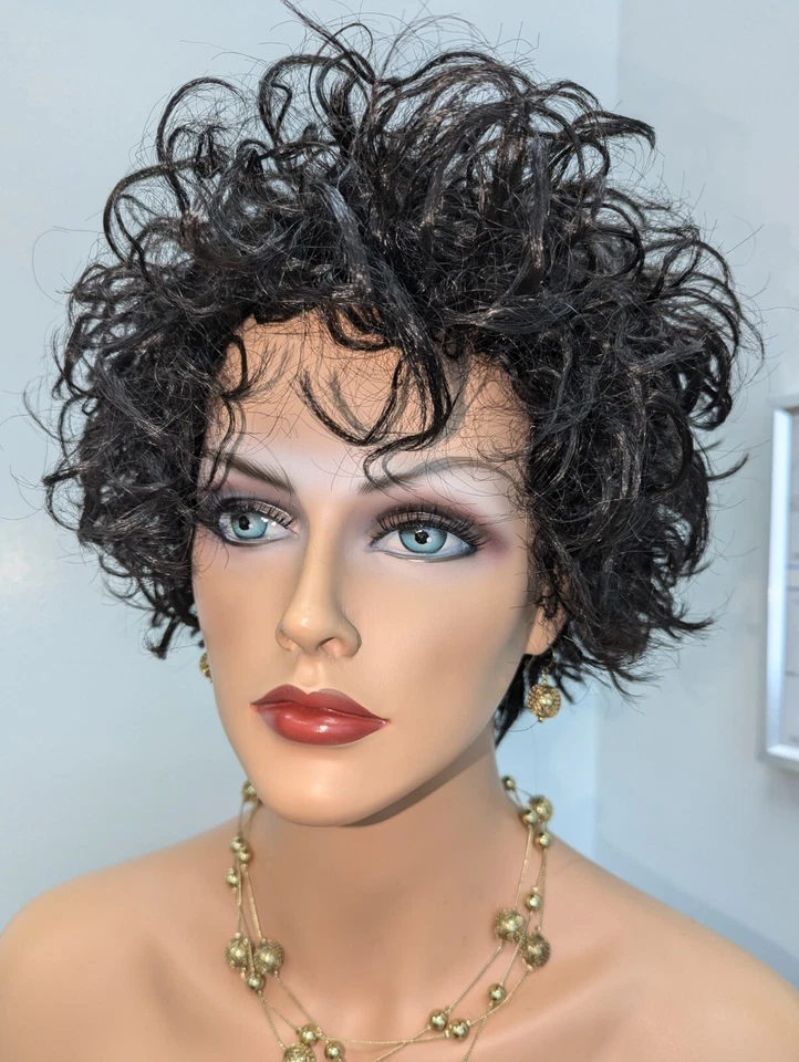 Short Sexy Synthetic Cringle Wavy Color #1 Black With Bangs Wig - Image 2 of 4