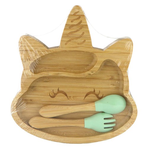 Bamboo Weaning Plate for Babies & Toddlers with Silicone Spoon & Fork - Picture 21 of 30