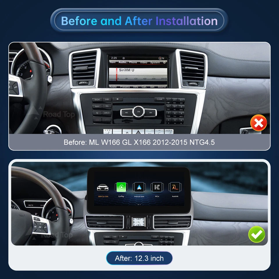 Pantalla táctil multimedia inalámbrica CarPlay de 12,3" para Benz ML W166 GL X166 NTG4,5 Foto 3 de 4