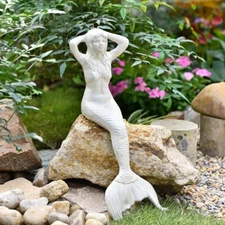 Sungmor Mermaid Statue Cast Iron 14.3 in Tall Large Sitting Sculpture Decoration