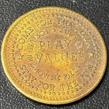 Showbiz Pizza Place Play Value Game Token Coin Bronze Novelty Stay For Fun T-041