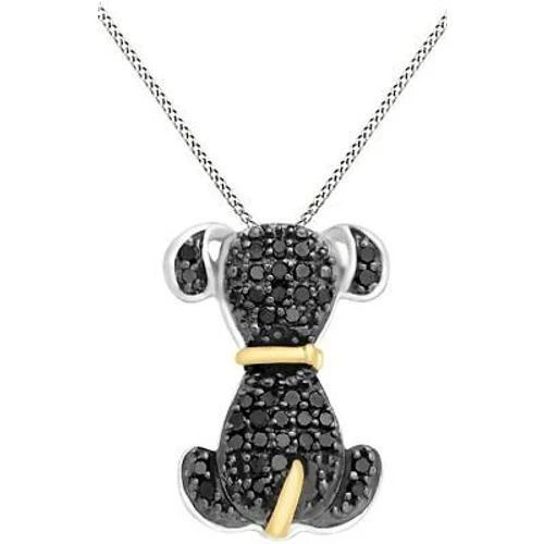 2.4Ct Round Cut Simulated Black Diamond Cute Puppy Pendant 14k White Gold Plated - Picture 1 of 8
