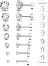 20G Hypoallergenic Flat Back Earrings for Women Men Silver 14K Gold Stainless