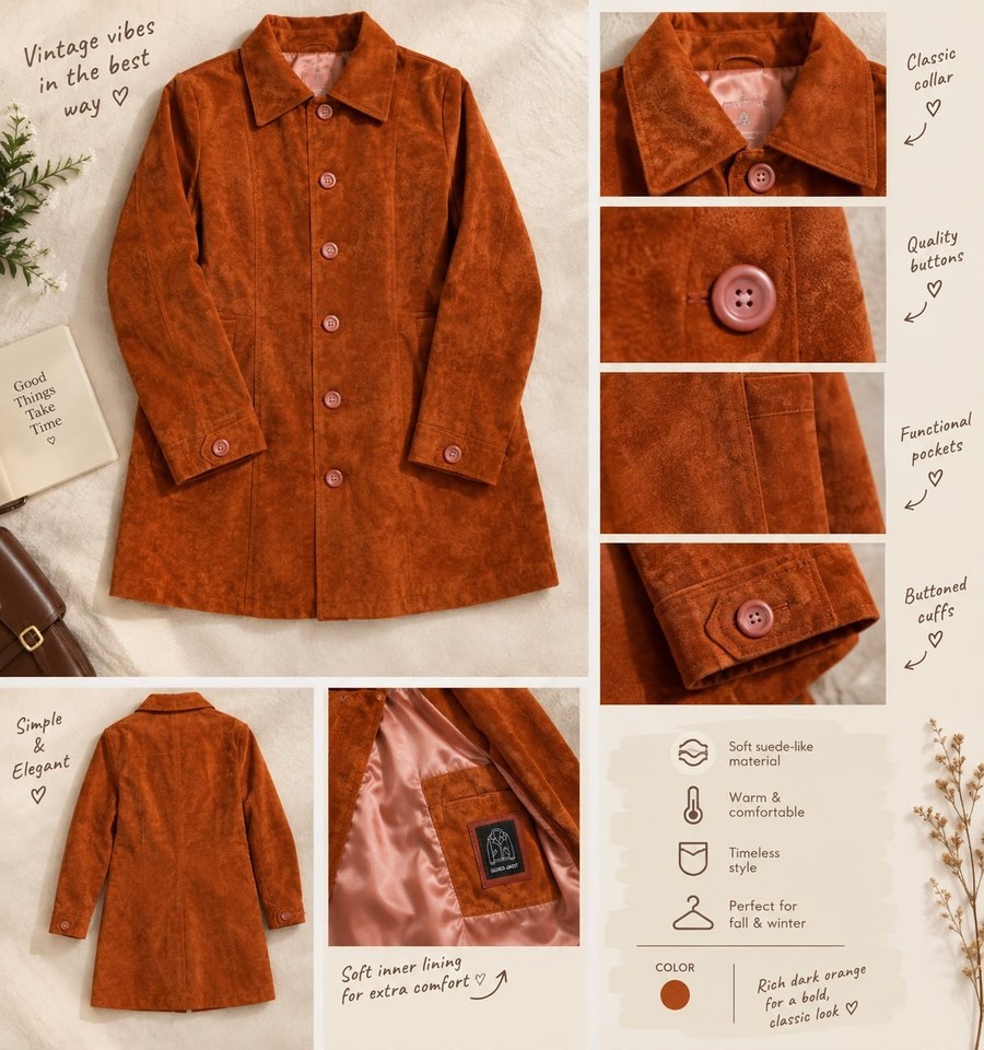 Women’s Faux Rust Brown Suede Leather vintage Style ,fall Season Bright ...