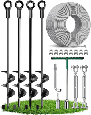 30'' Ground Anchors Screw in Heavy Duty Shed Anchor Kit W/ 3/16'' Cable, 304 Jaw T