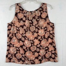 LOFT Petite Floral Sleeveless Top Brown Pink Peach Blouse MP