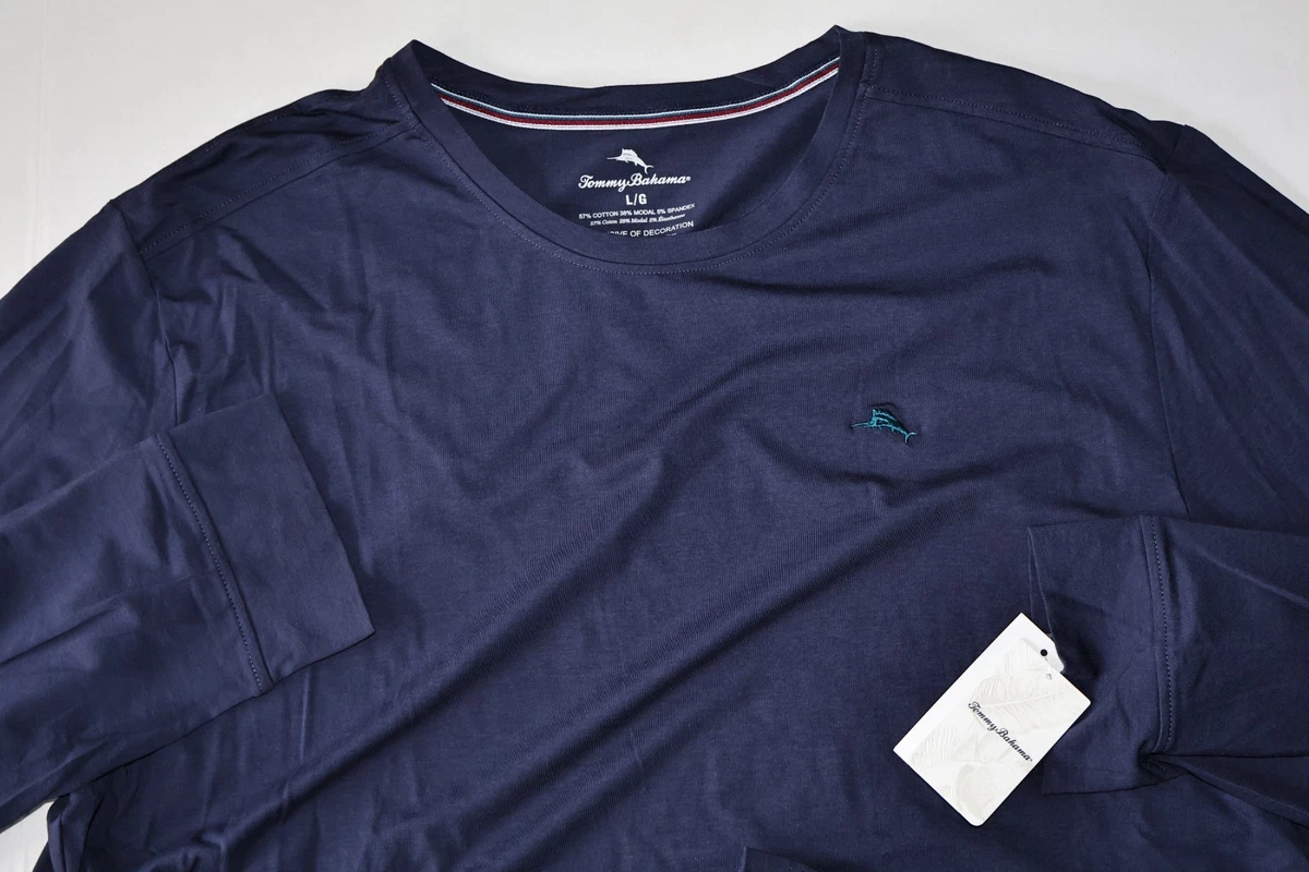 新品タグ付き！BAHAMA LAロゴ VネックTシャツ L ブルー Tommy Bahama Men's Blue Note T-Shirt V-Neck Bali Skyline Blue Logo