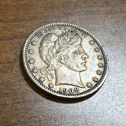 1908-O Barber Silver Quarter XF-AU details - Rim Bumps