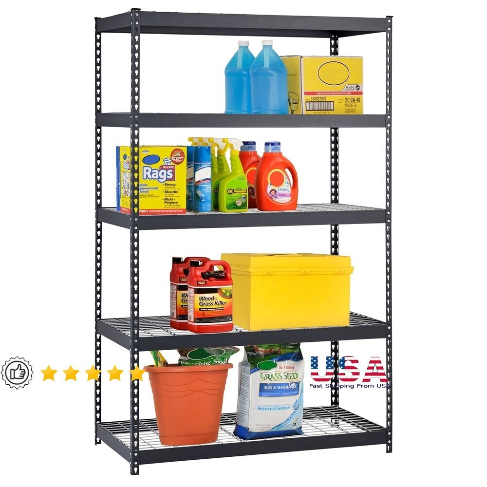 Adjustable 5-Shelf Heavy-Duty Steel Storage Organizer for Indoor Use