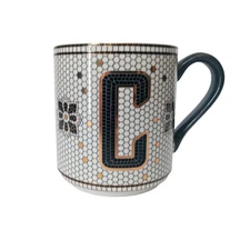 Anthropologie Gold & Black Mosaic Tile Initial Letter “C” Honeycomb Coffee Mug