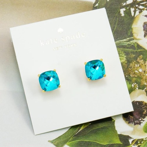 NWT Kate Spade Square Mini Stud Earrings $32 Green Blue Zircon - Picture 3 of 5