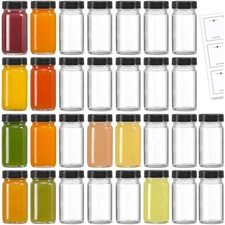 30 Pack 2oz Glass Shot Bottles, Wide Mouth, Leakproof, Travel & Wellness Use