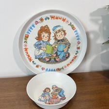 Vintage Oneida Deluxe Raggedy Ann Andy Baby Feeding Plate Bowl Set 1969