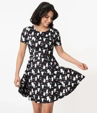 Unique Vintage Ghosts & Bats Halloween Margot Fit & Flare Dress - XL/14