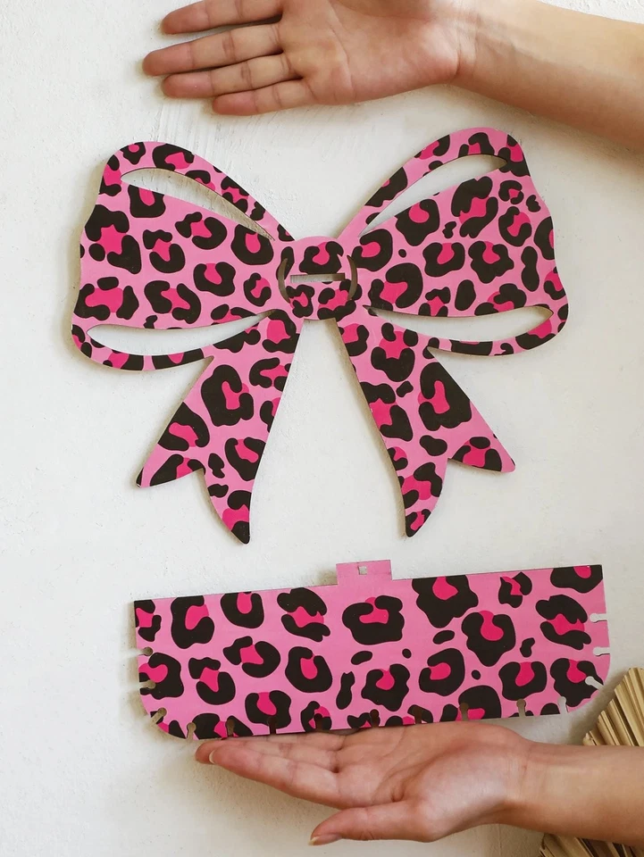 Pink Bow Leopard Floating Wall Shelf Girls Room Decoration Storage Rack - Image 4 of 4