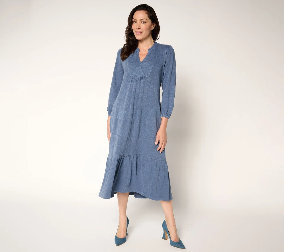 LOGO by Lori Goldstein Lavish Regular 100% Cotton Midi Dress Blue Indigo 3X New - Image 1 of 1