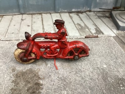 Vtg. 1930 S ? HUBLEY CAST IRON COP/MOTORCYCLE  4 INCH LONG makeshift kickstand