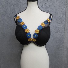 Cacique Bra Womens 40D Black Floral Embroidered Underwire Full Coverage Support