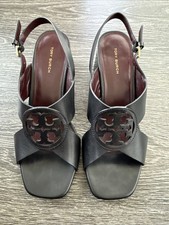  375 Tory Burch Miller 55 mm Heeled Sandals Black Leather Size 7 M