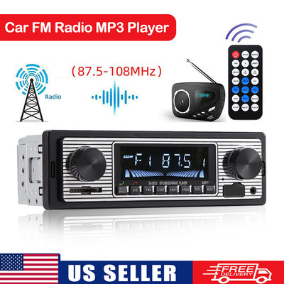 Vintage Car Bluetooth FM Radio MP3 Player USB AUX Stereo Receiver with Remote US