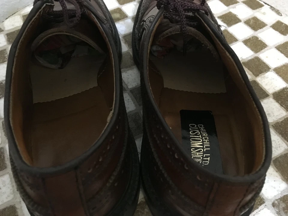 ZAPATOS ELÉCTRICOS CON CORDONES DE CUERO MARRÓN PUNTA ALA CHURCHILL EE. UU. DE COLECCIÓN 8,5 D Foto 4 de 4