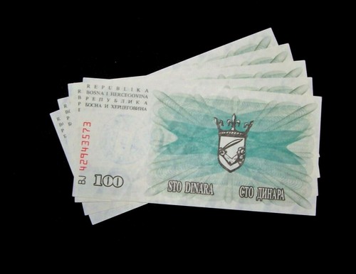 5 pcs BOSNIA 100000 DINARA Banknotes P-56f-short red zeros /aUNC / 1993 - Picture 2 of 2