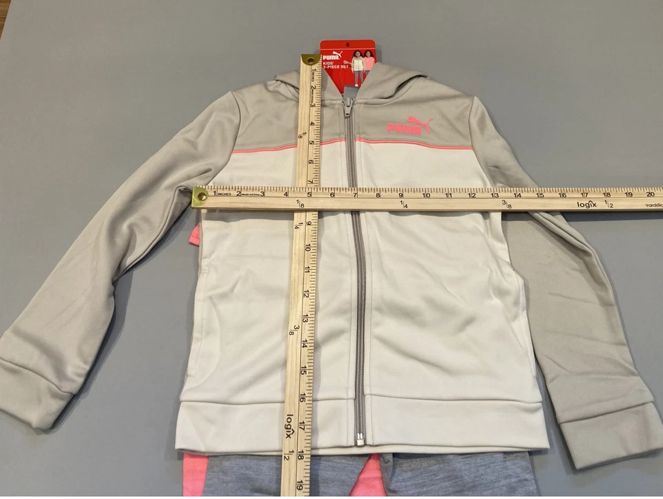 Puma Conjunto de 3 Piezas Camiseta Rosa Gris Cremallera Completa Sudadera con Capucha y Leggings Atléticos NUEVO Niña 6 Foto 3 de 4