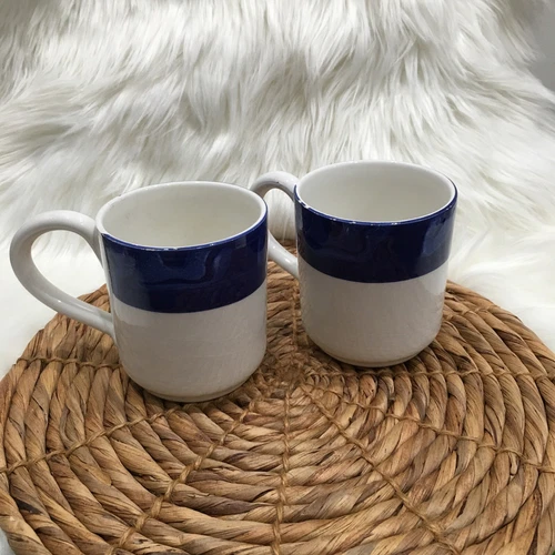 Vintage Windsor Browne White Blue Stripe Cup Coffee Mug Made In Italy Set of Two