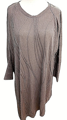 Kathmandu Women's 3/4 Sleeve Tunic Top One Size Asymmetrical Hem Ribbed New Tan