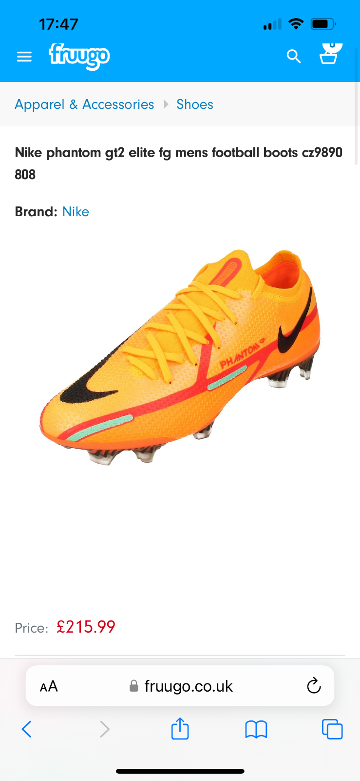 boys nike phantom football boots size 6 orange and yellow. Metal