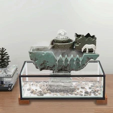 Tabletop Water Fountain with LED Light Resin Glass Waterfall Home Indoor Decor