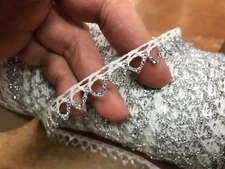 vintage cotton crochet metallic lace scallop 3/8" silver white 1 yd