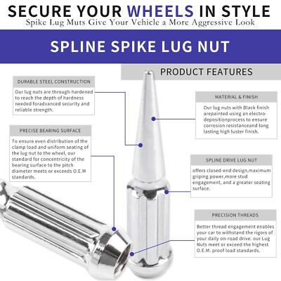 For Hummer H2 2002-2009 32x Chrome M14x1.5 Solid Spike Lug Nuts