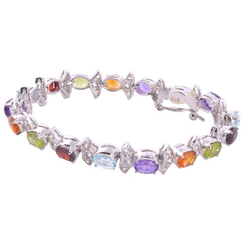 925 SILVER NATURAL AMETHYST CITRINE PERIDOT GARNET BLUE TOPAZ & CZ BRACELET 7.5 925 SILVER NATURAL AMETHYST CITRINE PERIDOT GARNET BLUE TOPAZ & CZ BRACELET 7.5