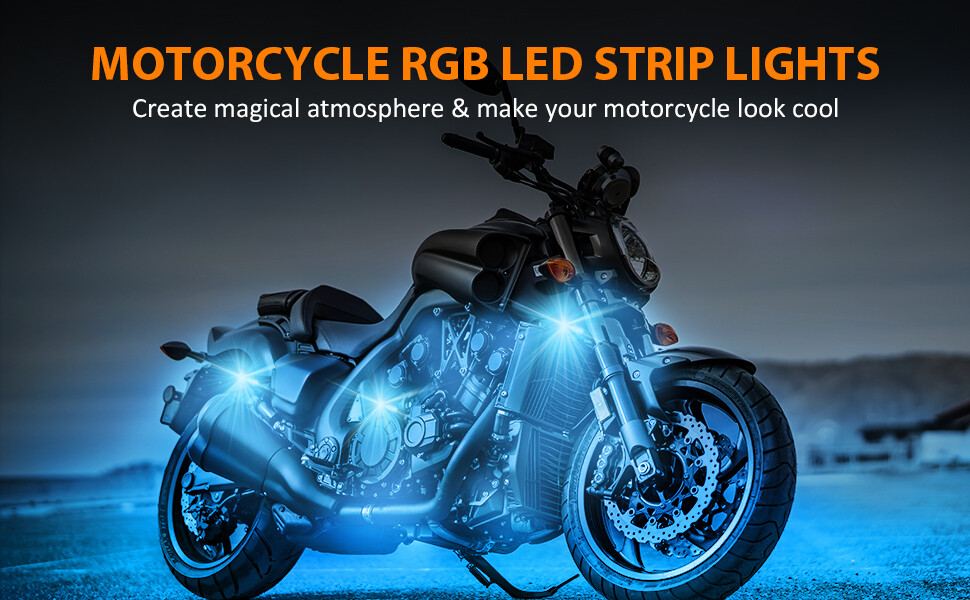16 Million Color 8 Pcs RGB Motorcycle Underglow Neon LED Accent Lights w/ Remote