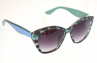 Occhiali da sole donna verde  nero maculato blu azzurro celeste lenti ovali E35