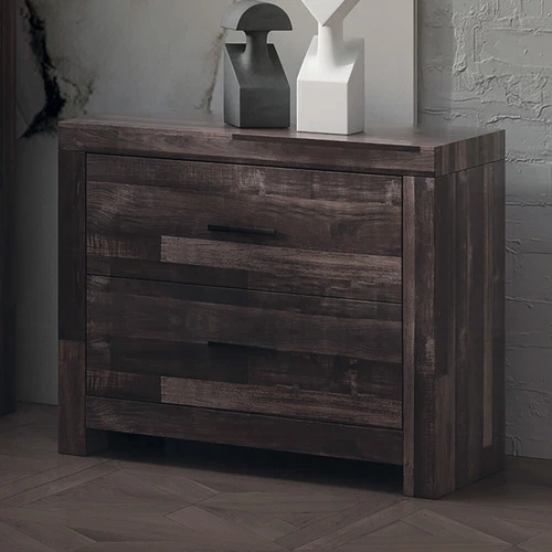 Contemporary Oak Finish Wooden Nightstand Two Drawers Storage Bedroom Furniture