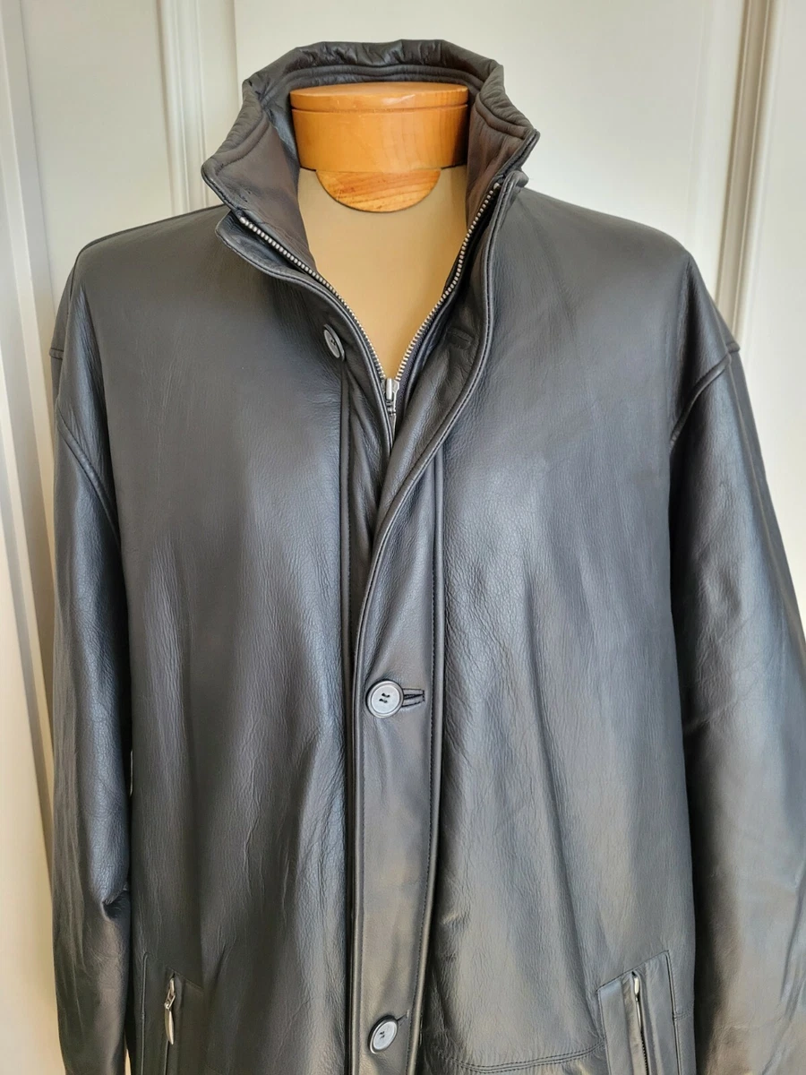 Giorgio Black Hip Length Solf Cow Leather Jacket Coat Sz 58 XXL NWT