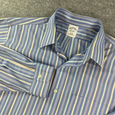 Brooks Brothers Mens Shirt 16 -34 Blue Striped Cotton Long Sleeve Slim Fit Non