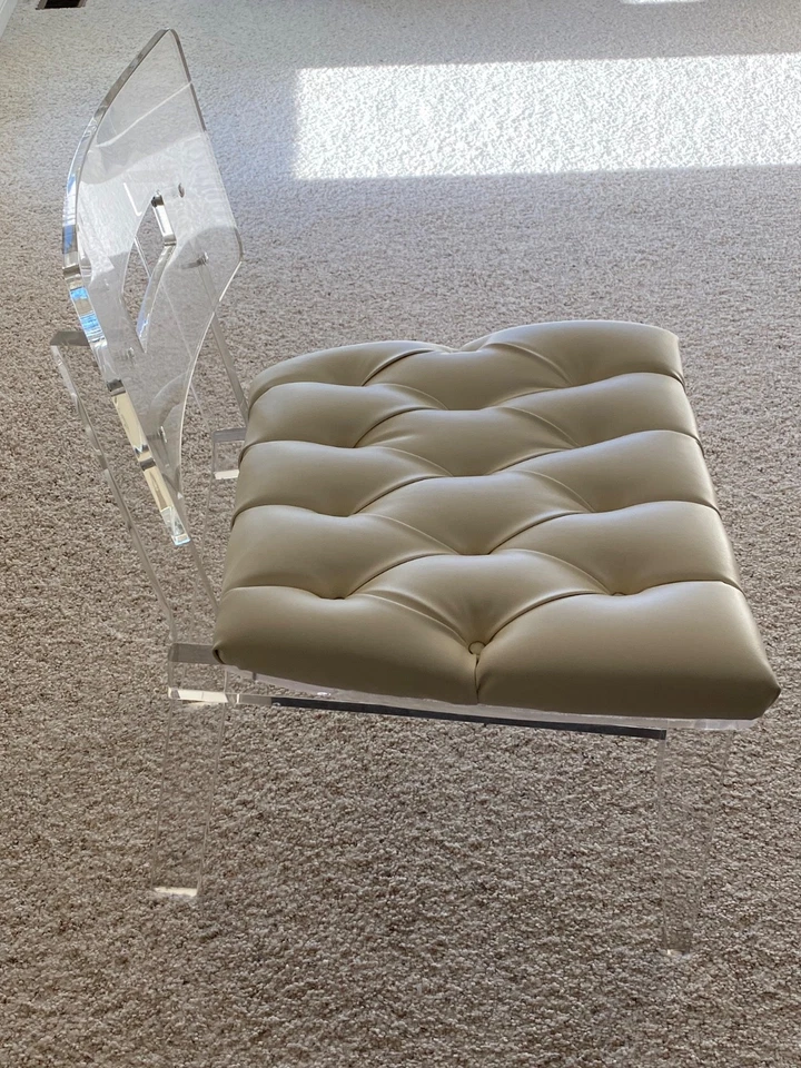 Clear Acrylic Lucite Boudoir Bedroom Accent Chair Cream Upholstery Hollywood - Image 4 of 4