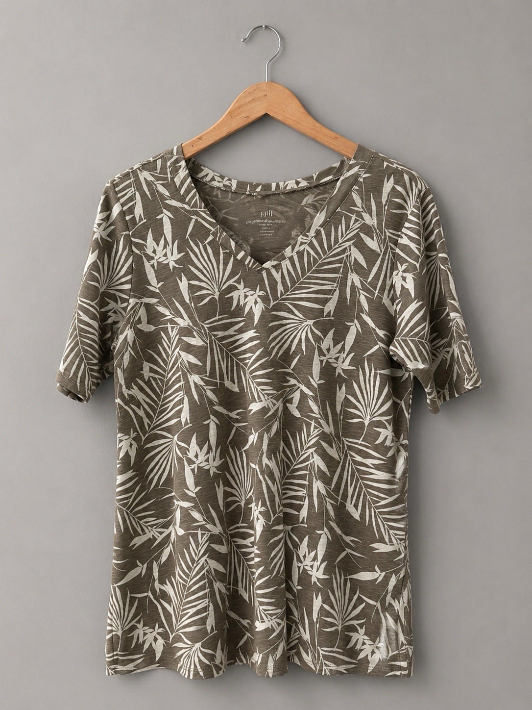 J Jill Pure Jill  Palm Print Tunic Top MP Pima Cotton V Neck Elbow Sleeve
