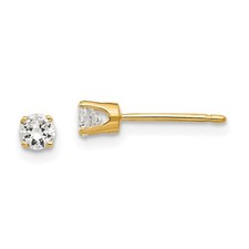 14k Yellow Gold 3.25mm Round Cubic Zirconia Stud Earrings L-4 mm, W-4 mm