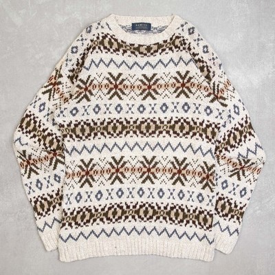 Vintage strukturierter gemusterter Strickpullover X-Large Herren 90er beige Opa