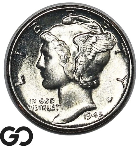 1945-D Mercury Dime Lustrous Gem BU