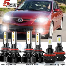 LED Headlight High Low+Fog Light Bulbs 9005+9006+H11 For Mazda 3 Sport 2009-2013