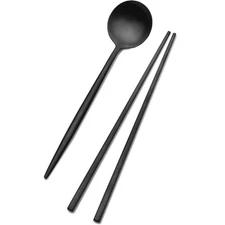 Studio Nova Premium 18/10 Stainless Steel Black Chopsticks & Spoon Set