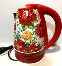 The Pioneer Woman Red Floral Fiona Electric Kettle  Model 40972 TESTED (nn95)