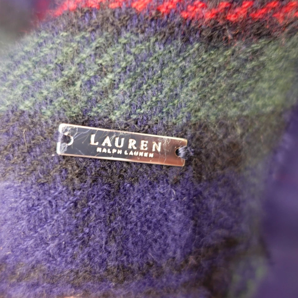 Poncho envolvente Ralph Lauren reversible Ruana para mujer azul verde tartán piel sintética OS Foto 3 de 4